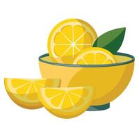 Lemon slices in a bowl with leaves on top vector