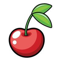 A red cherry with green leaves on a white background vector