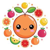 An orange surrounded by fruit and vegetables vector
