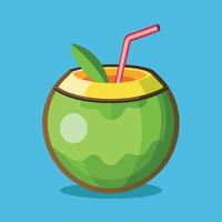 Coconut drink with straw and straw on blue background vector