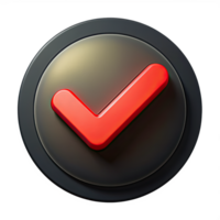 A 3D rendering of a red check mark icon within a black circle. The check mark is a simple, iconic symbol of completion and success. png