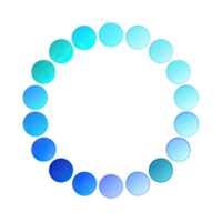 A circular design featuring 20 blue circles arranged in a gradient, from a lighter turquoise to a darker blue. The circles are spaced evenly, creating a visually appealing loading indicator design. png