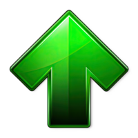 A free, isolated, transparent, glossy green up arrow graphic design element. Perfect for websites, presentations, and digital projects. png