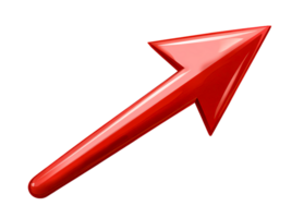 A shiny red arrow pointing diagonally upward is showcased on a transparent background. png