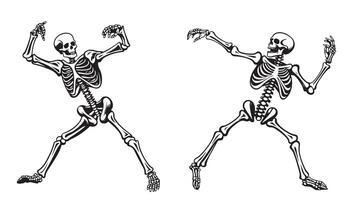 Two skeletons dancing in different poses vector