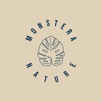 monstera leaf nature line art logo template icon minimalist illustration design vector
