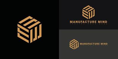 Modern hexagon initial letter M or MM logo in gold color isolated on multiple background colors. The logo is suitable for industrial business consulting logo design inspiration templates. vector