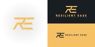 Modern initial letter RE or ER logo in gold color isolated on multiple background colors. The logo is suitable for insurance service software logo design inspiration templates. vector