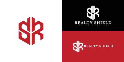 Modern hexagon initial letter SR or RS logo in red color isolated on multiple background colors. The logo is suitable for Real Estate and Mortgage logo design inspiration templates. vector