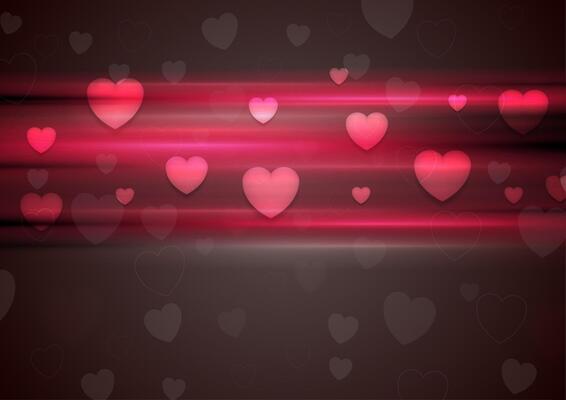 Dark pink glowing stripes and hearts background