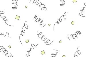 Black and white doodle background with yellow stars and circles. Abstract repeated background with spiral hand-drawn elements. Trendy idea for textile, wrapping or wallpaper design. vector