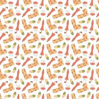 Seamless pattern with pink umbrella, rubber boots and clouds. Suitable for wrapping paper. vector
