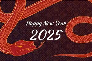 Horizontal banner for Chinese New Year 2025, featuring a snake and decorative symbols in a festive design vector