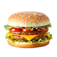 A hamburger with a cheeseburger and tomato on it png