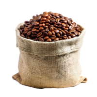coffee beans in a burlap sack- a bag of coffee beans is on a transparent background. png