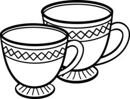 Detailed Cup Outline Art on White Background vector