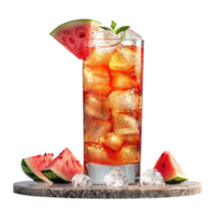 Fresh watermelon juice water and slices with ice cube in plastic glass object clip art and element png