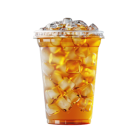 Fresh cool ice tea with ice cube in plastic glass object clip art and element png
