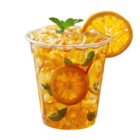 Fresh orange juice water and slices with ice cube in plastic glass object clip art and element png