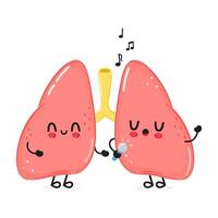 Lungs sings into a microphone character. hand drawn cartoon kawaii character illustration icon. Isolated on white background. Lungs character concep vector