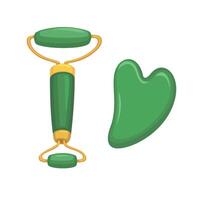 Gua sha Jade Roller Face Message Tools Set Symbol Cartoon Illustration vector
