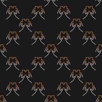 Hands with Jigsaw Puzzle seamless pattern in outline style vector