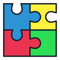 Connected Four Jigsaw Puzzle Pieces colored icon or design element vector