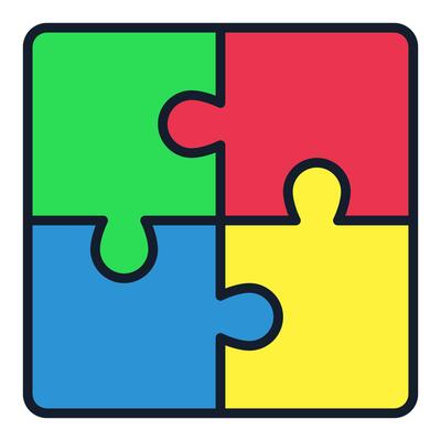 Four Connected Jigsaw Puzzle Colored Pieces modern icon or logo element