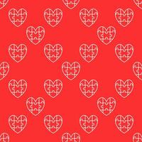 Heart of Jigsaw Puzzle Pieces linear seamless pattern vector
