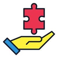 Red Puzzle Piece on Hand Jigsaw Puzzles colored icon or design element vector