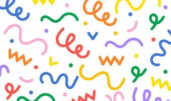 Fun colorful line doodle seamless pattern. Creative minimalist style art background for children or trendy design with basic shapes. Simple childish scribble backdrop. graphics in cartoon style vector