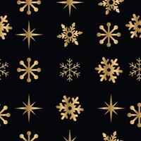 Golden snowflakes pattern on a black background. graphics vector