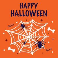 Halloween card with spiders, web and bones. Boo vector