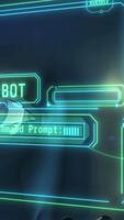 Sci-fi artificial intelligence chatbot close-up. 3D render video
