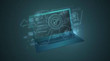 Digital data animations on a laptop's 3D background. video