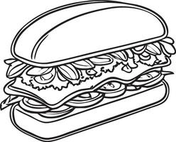 A sandwich with meat and vegetables coloring page vector