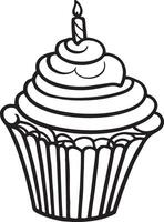 A cupcake with a candle on top coloring page vector