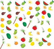 Fruit and vegetable pattern on white background vector
