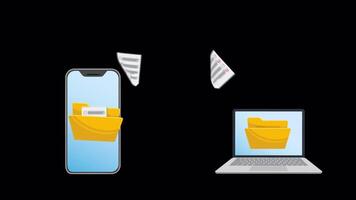 A laptop and a phone with a folder and paper video