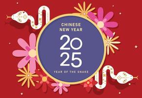 2025 Chinese new year, year of the snake template design with white snakes and beautiful flowers background. vector