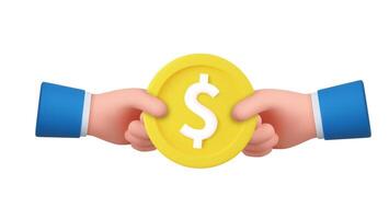 3D cartoon hand hold coin. vector