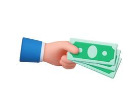 3d Cartoon hand of businessman holds banknotes. vector