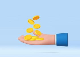 3d hand with coins flying. vector