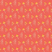 Warm Halloween seamless pattern with hand drawn spider web and poisonous fungus. Cute print design for Halloween on red background. Good for kids textile, wrapping paper vector