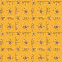 Yellow Halloween seamless pattern with hand drawn spider web and spider. Cute print design for Halloween. Good for kids textile, wrapping paper vector