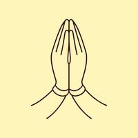 Hands Namaste Mudra, Praying, Greeting Simple Flat Line icon vector
