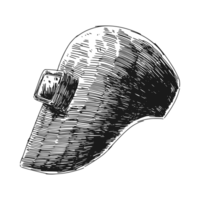 sketch hand drawing of welding mask. Transparent background. Etching scribble engraving illustration. png