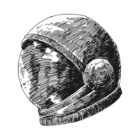 sketch hand drawing of astronaut helmet. Transparent background. Etching scribble engraving illustration. png