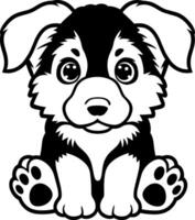 A puppy is sitting on the ground in black and white vector