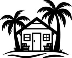 A house with palm trees and a chair in front of it vector